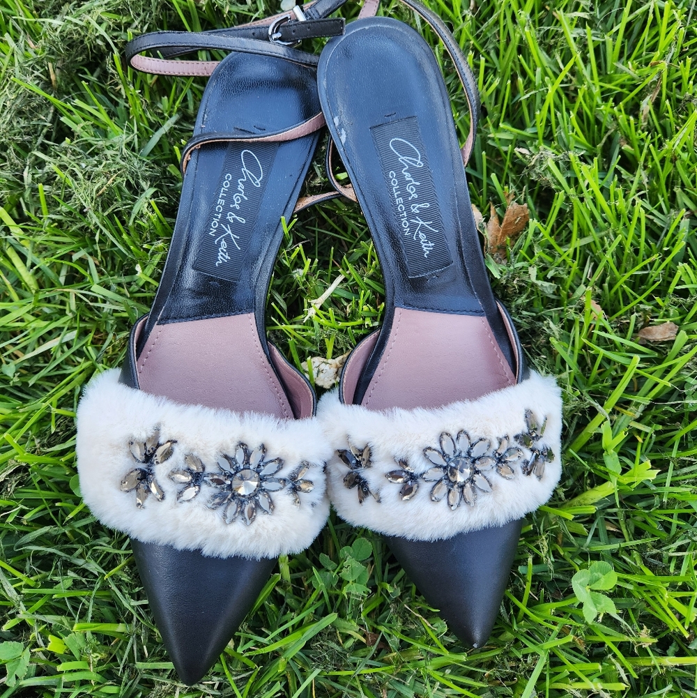 Charles & Keith Black and White Embellished Women's Shoes